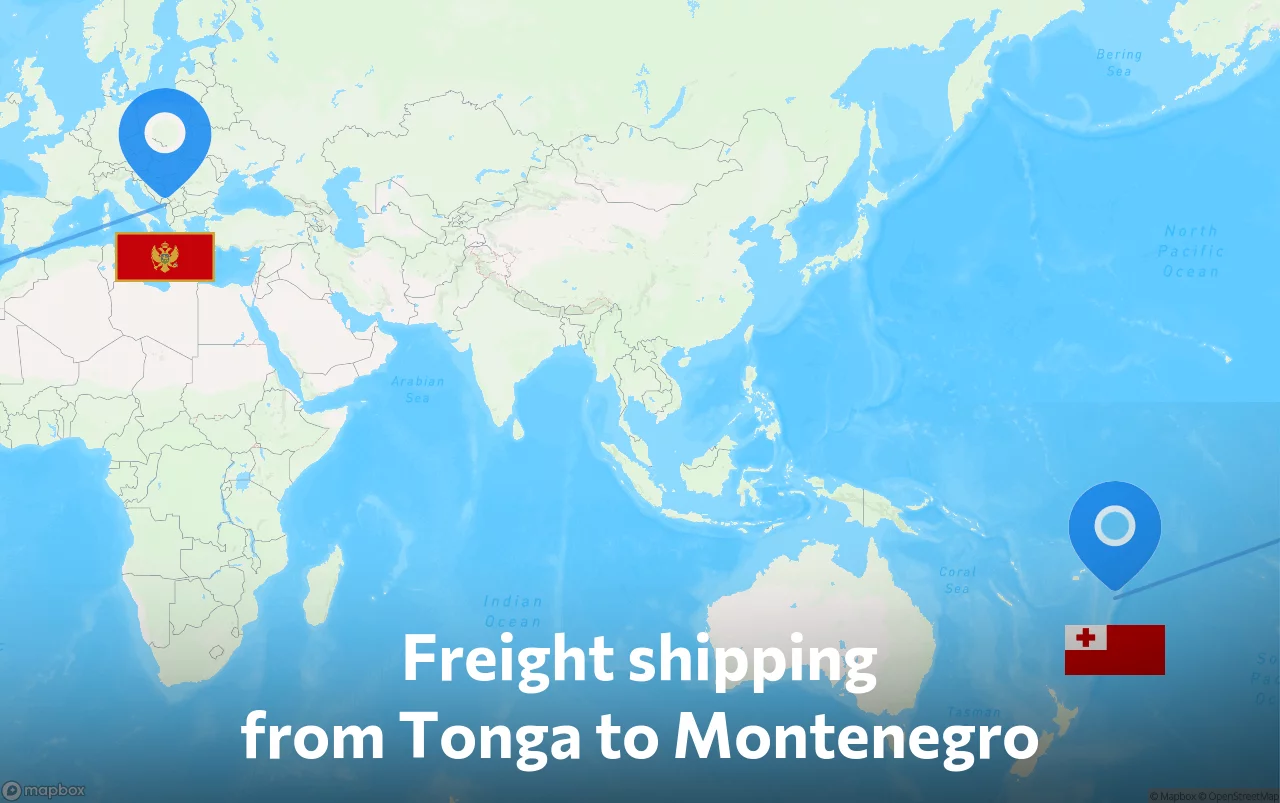 Shipping route from Tonga to Montenegro