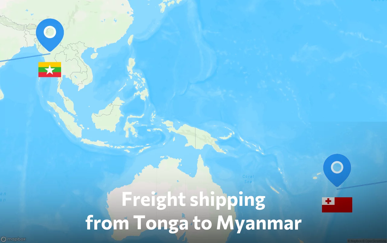 Shipping route from Tonga to Myanmar
