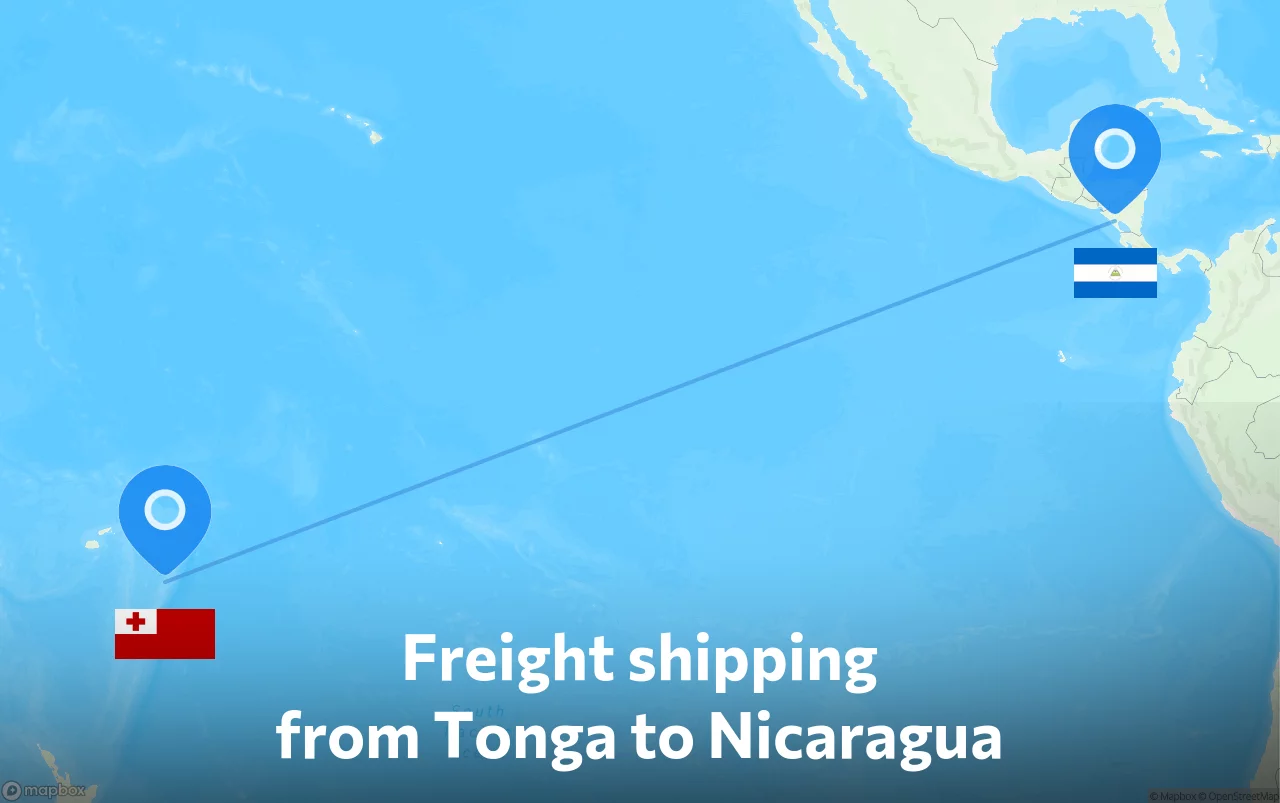 Shipping route from Tonga to Nicaragua