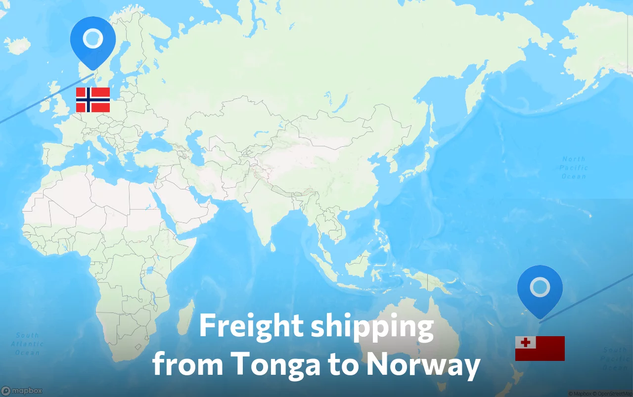 Shipping route from Tonga to Norway