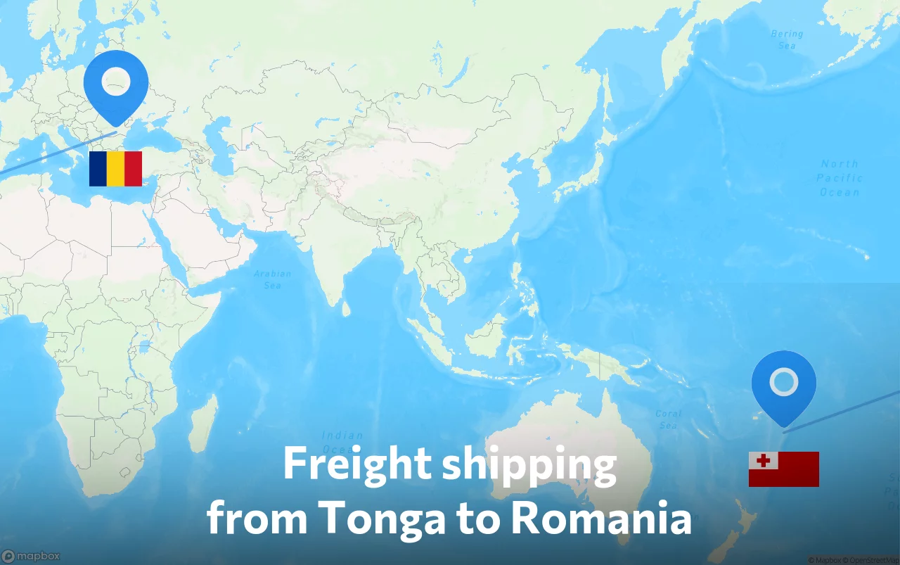 Shipping route from Tonga to Romania