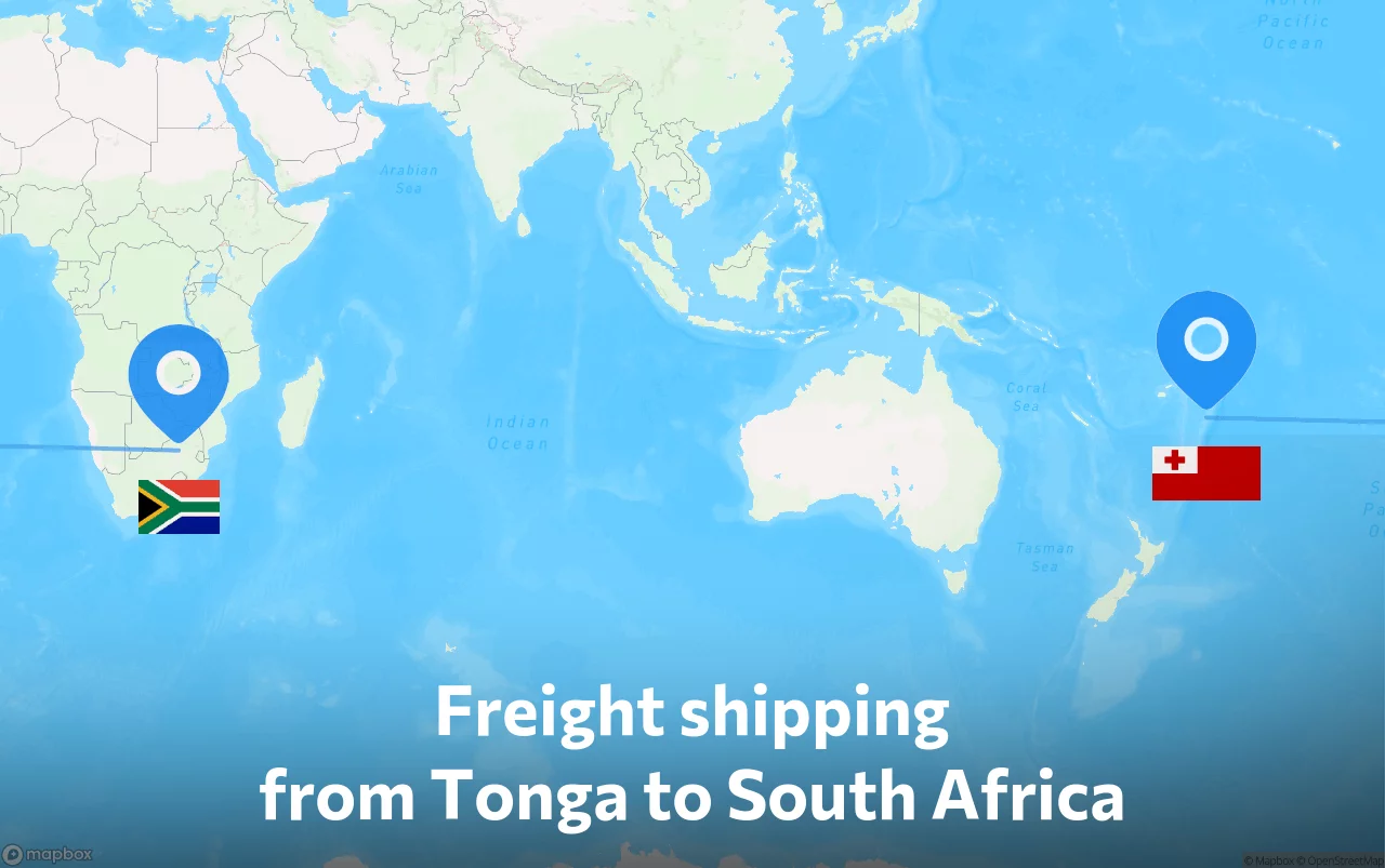 Shipping route from Tonga to South Africa