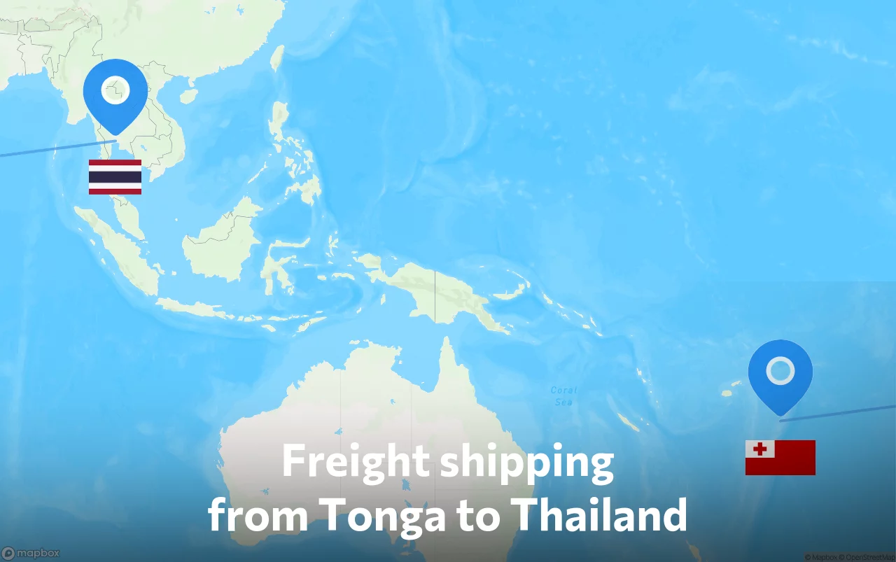 Shipping route from Tonga to Thailand