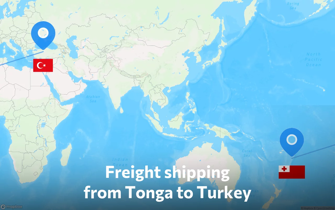 Shipping route from Tonga to Turkey