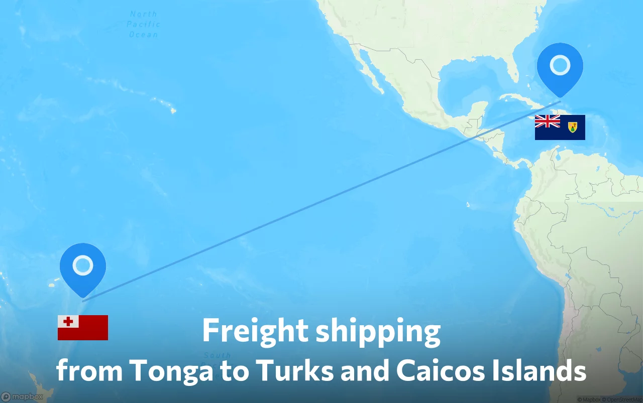 Shipping route from Tonga to Turks and Caicos Islands