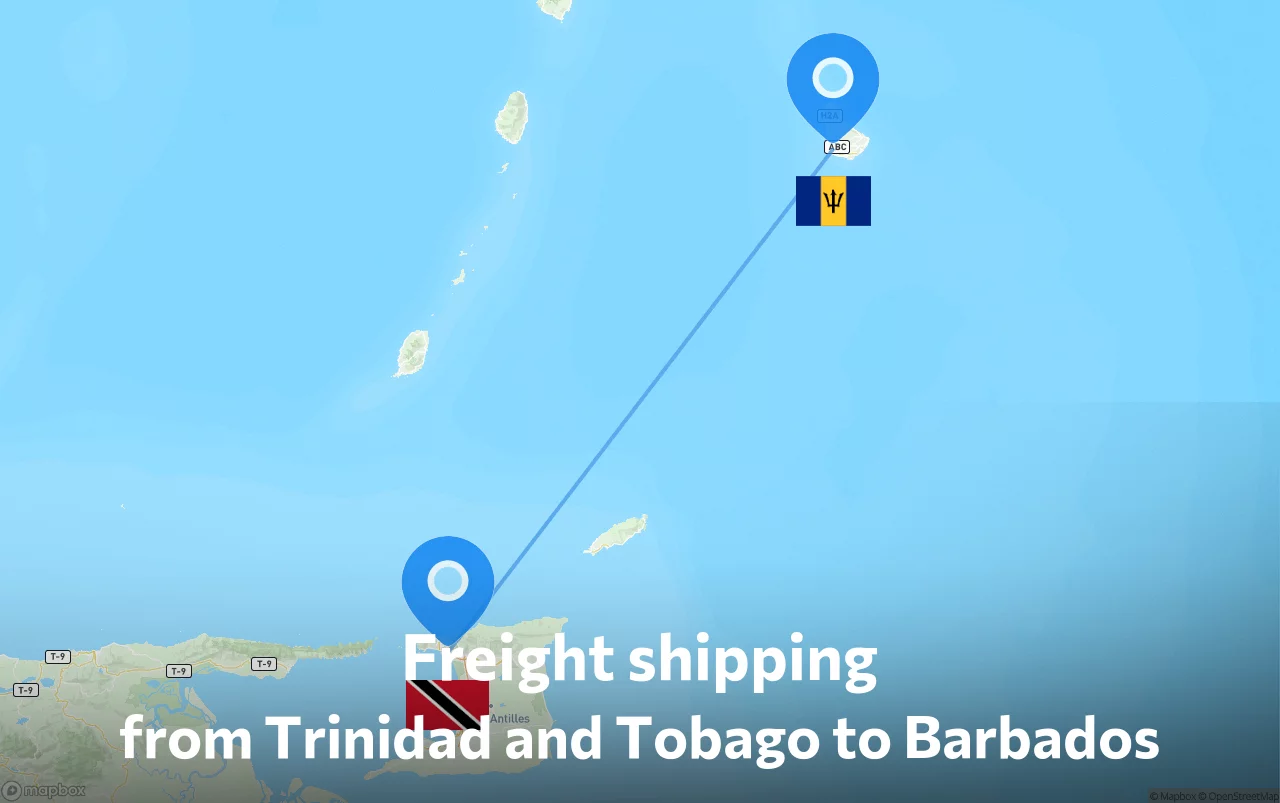 Shipping route from Trinidad and Tobago to Barbados