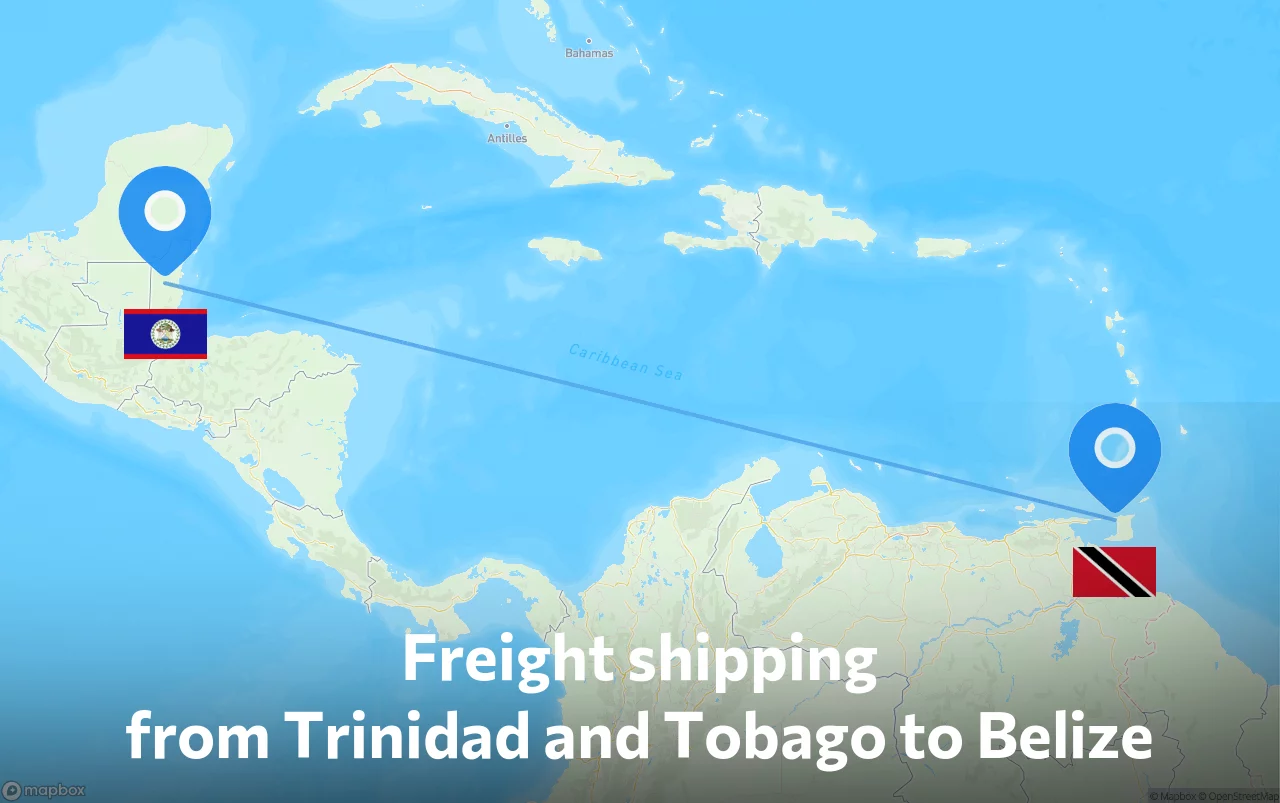Shipping route from Trinidad and Tobago to Belize