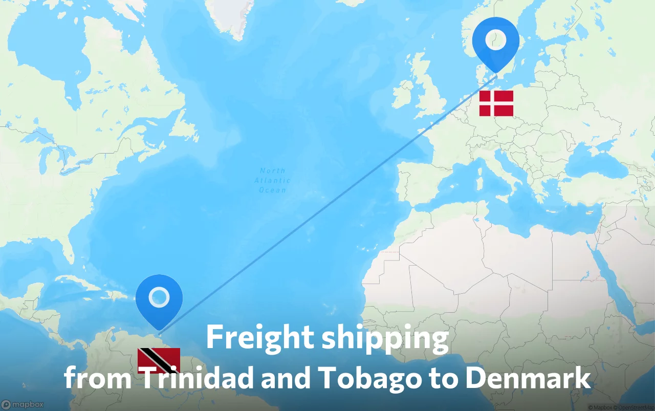 Shipping route from Trinidad and Tobago to Denmark