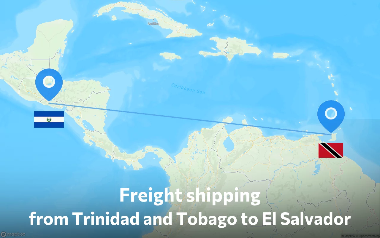 Shipping route from Trinidad and Tobago to El Salvador