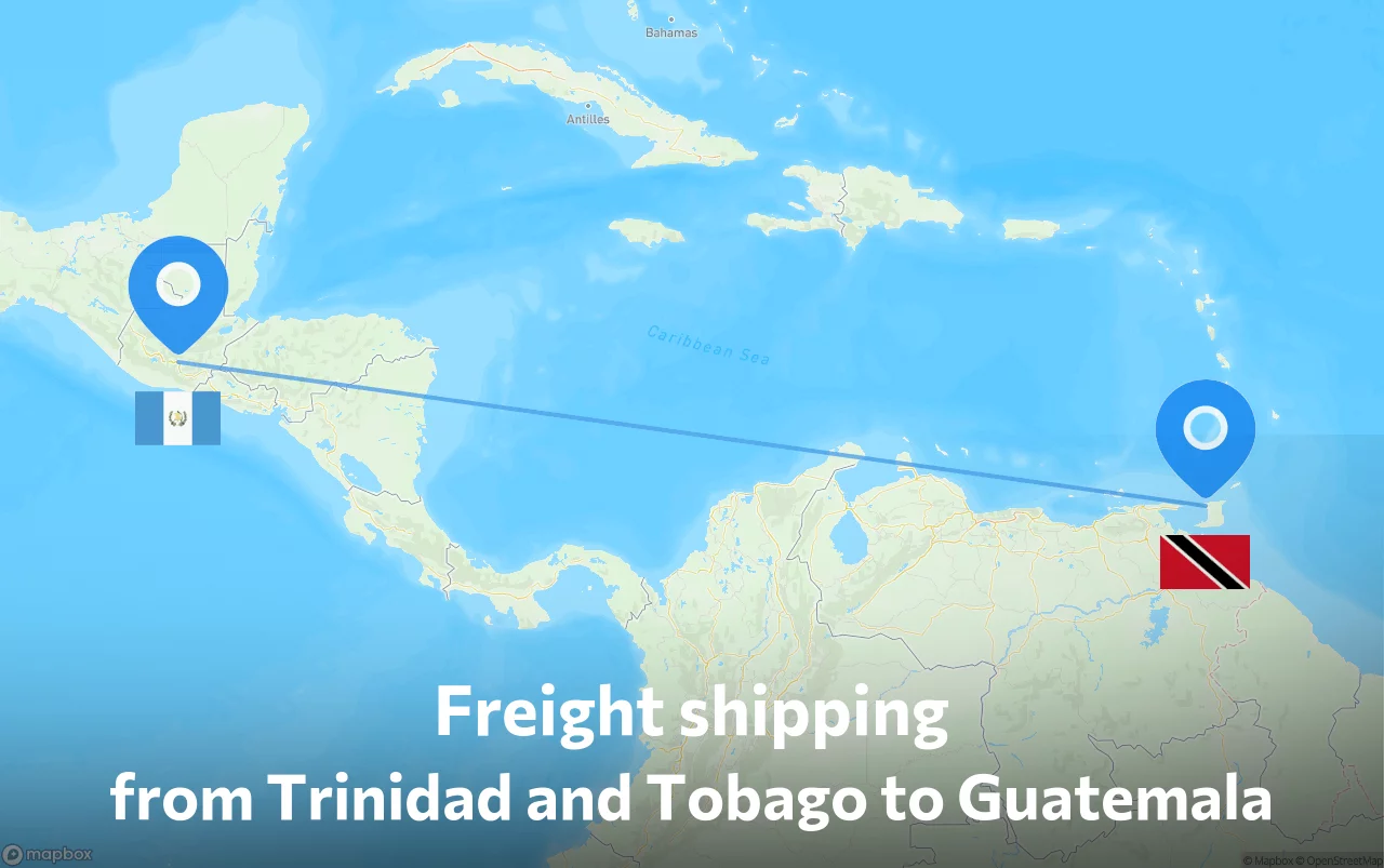 Shipping route from Trinidad and Tobago to Guatemala