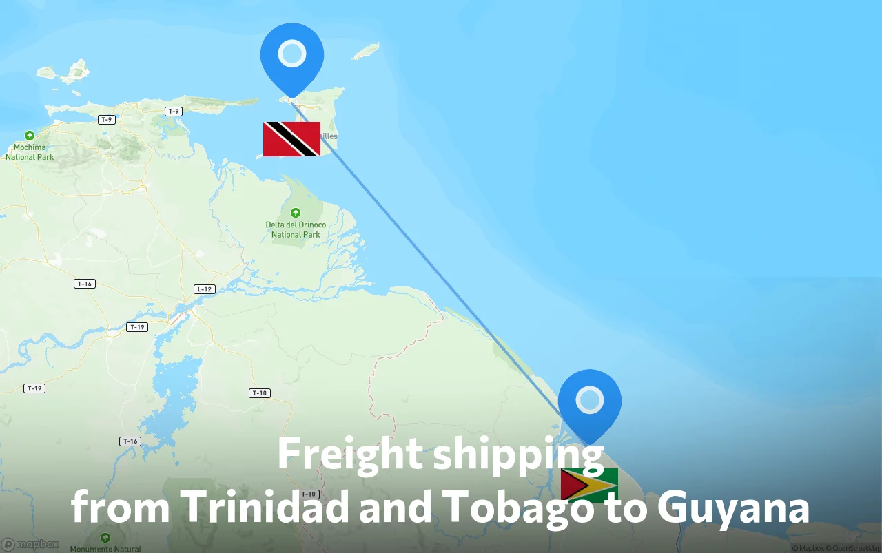 Shipping route from Trinidad and Tobago to Guyana