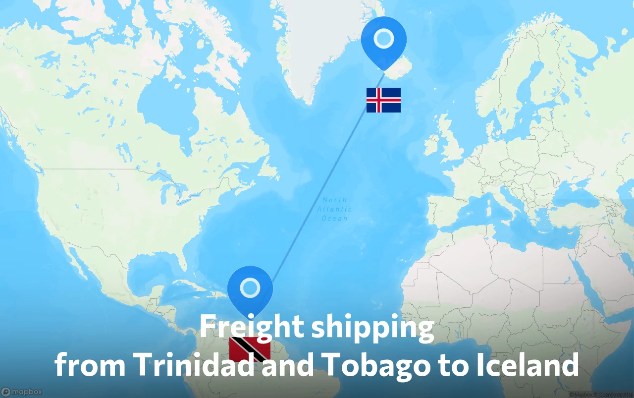 Shipping route from Trinidad and Tobago to Iceland