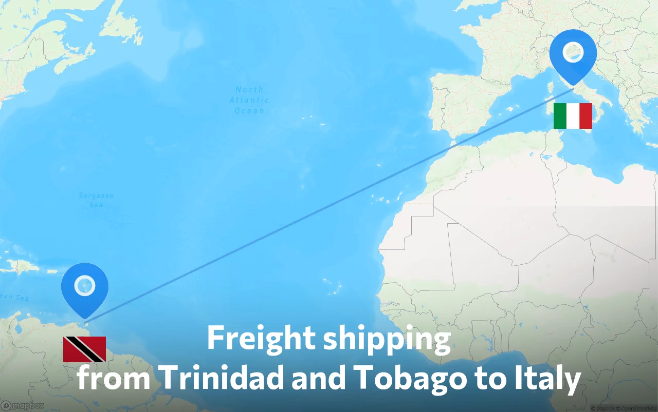 Shipping route from Trinidad and Tobago to Italy
