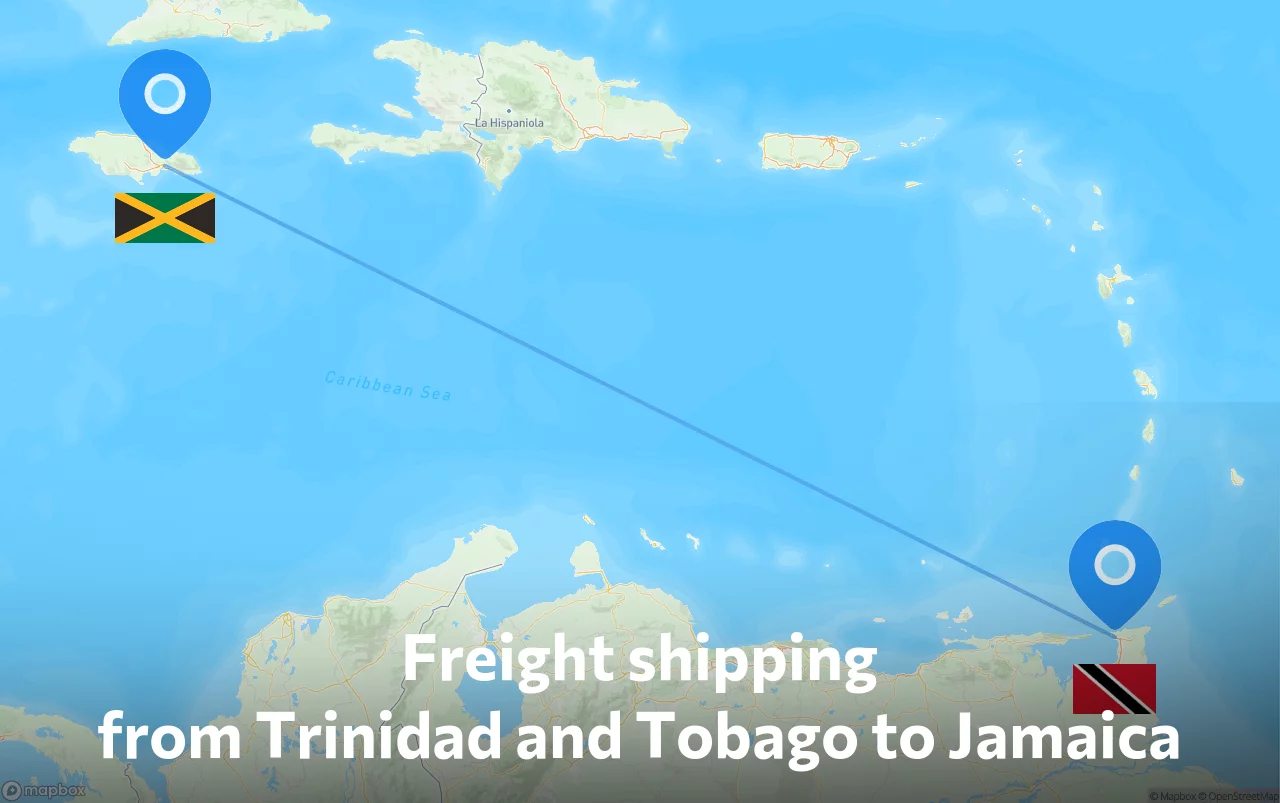 Shipping route from Trinidad and Tobago to Jamaica