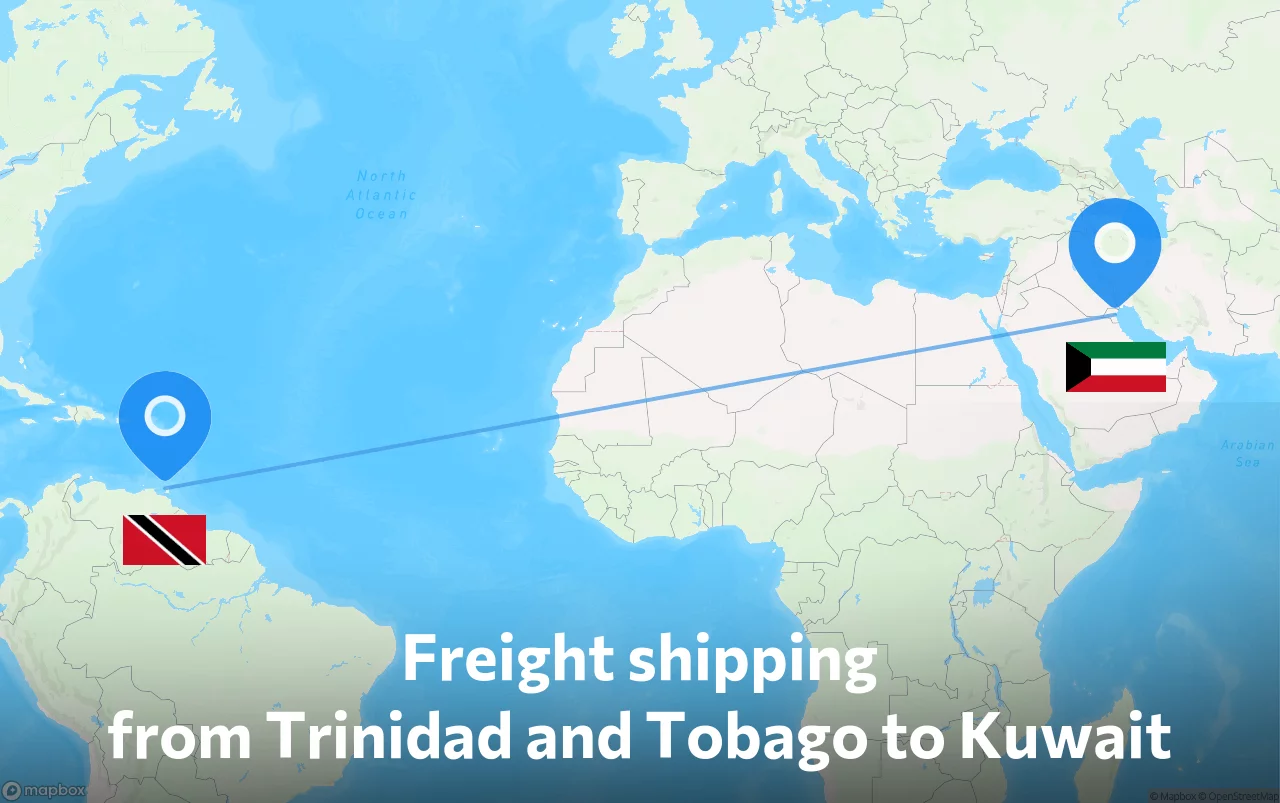 Shipping route from Trinidad and Tobago to Kuwait