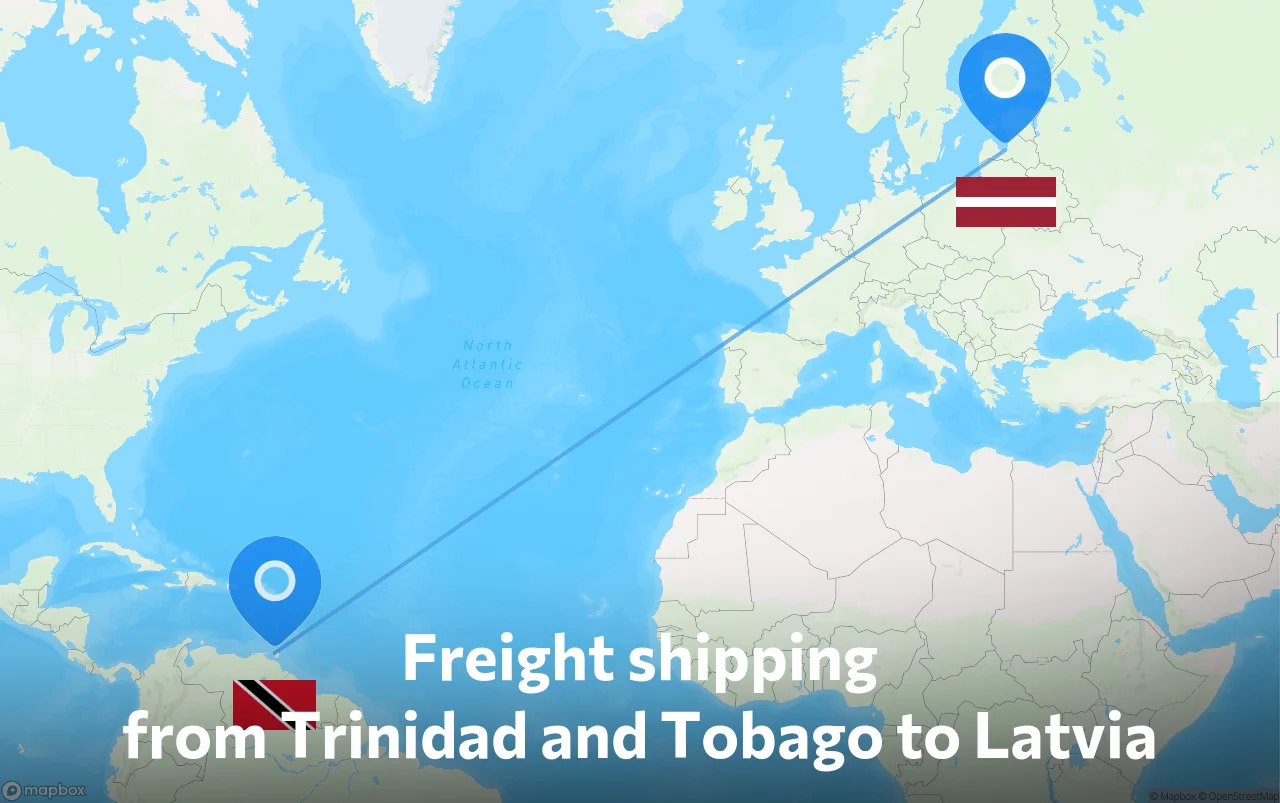 Shipping route from Trinidad and Tobago to Latvia