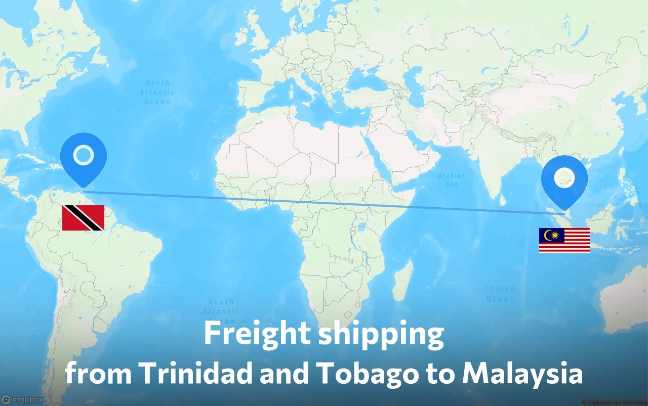 Shipping route from Trinidad and Tobago to Malaysia