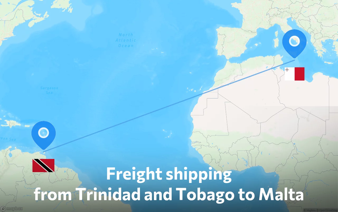 Shipping route from Trinidad and Tobago to Malta