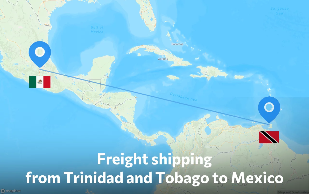 Shipping route from Trinidad and Tobago to Mexico