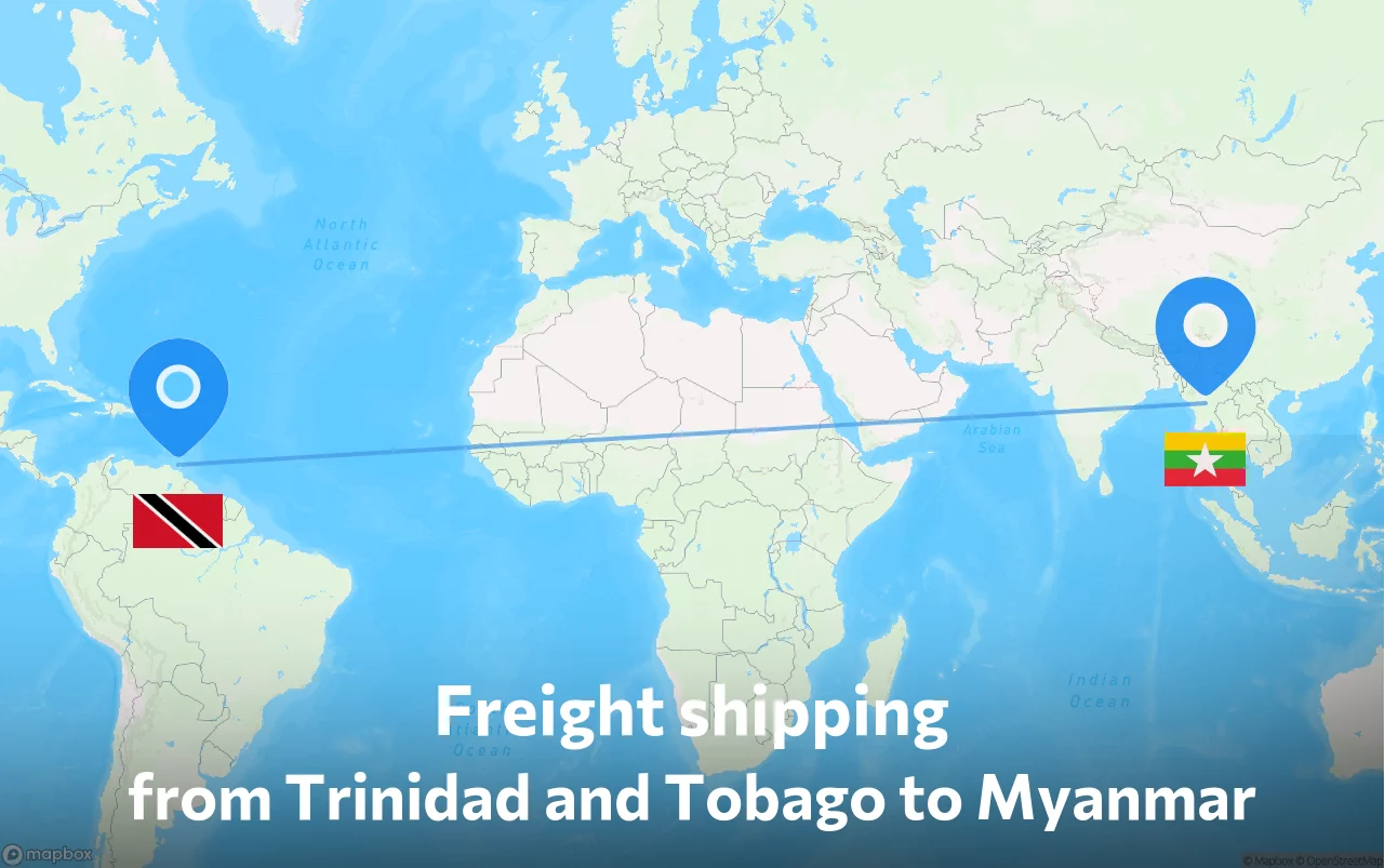 Shipping route from Trinidad and Tobago to Myanmar