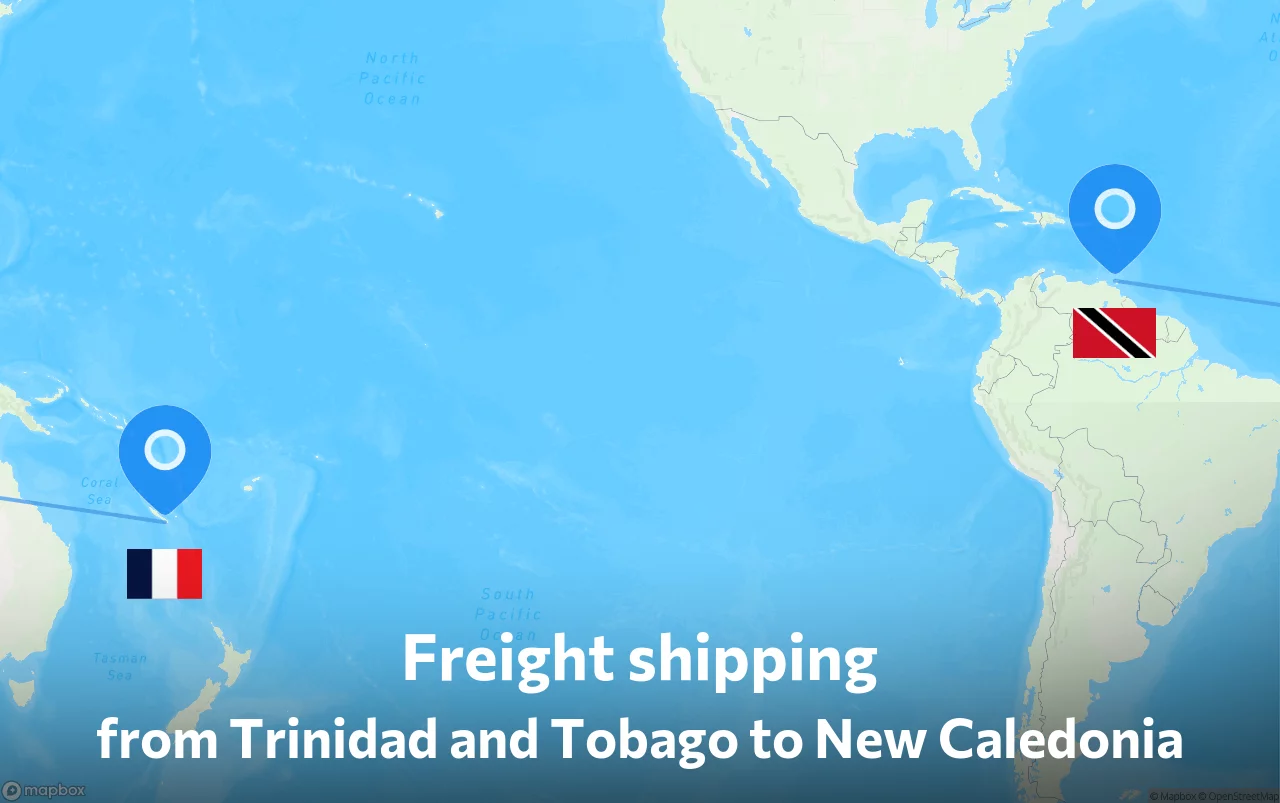 Shipping route from Trinidad and Tobago to New Caledonia