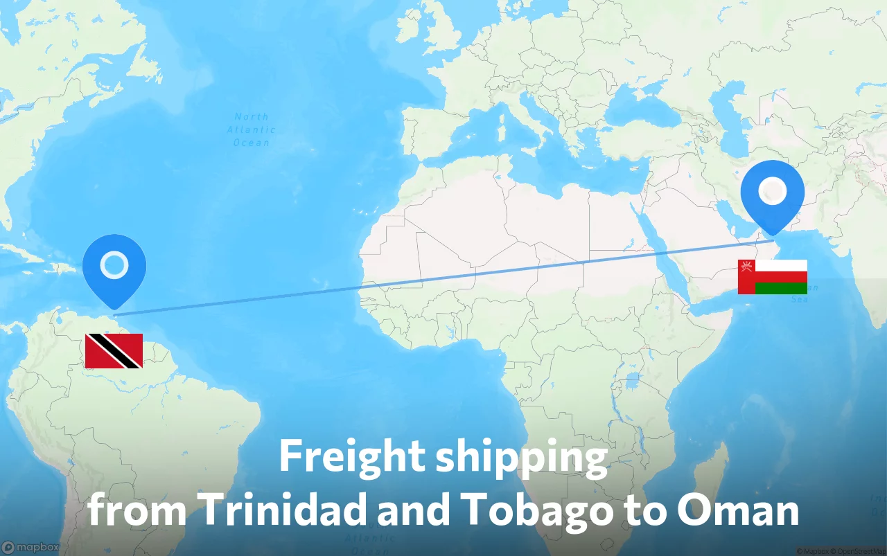 Shipping route from Trinidad and Tobago to Oman