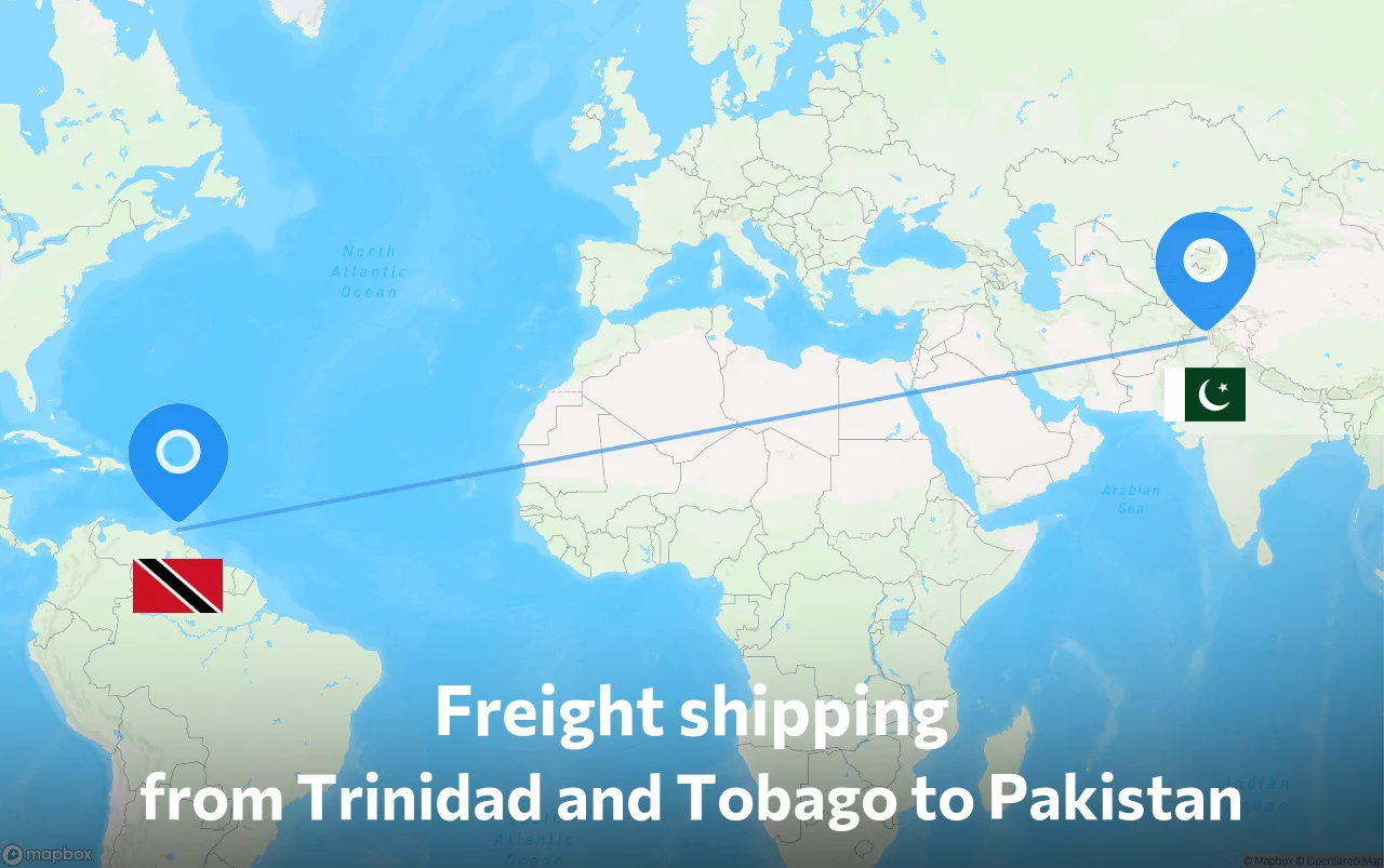 Shipping route from Trinidad and Tobago to Pakistan