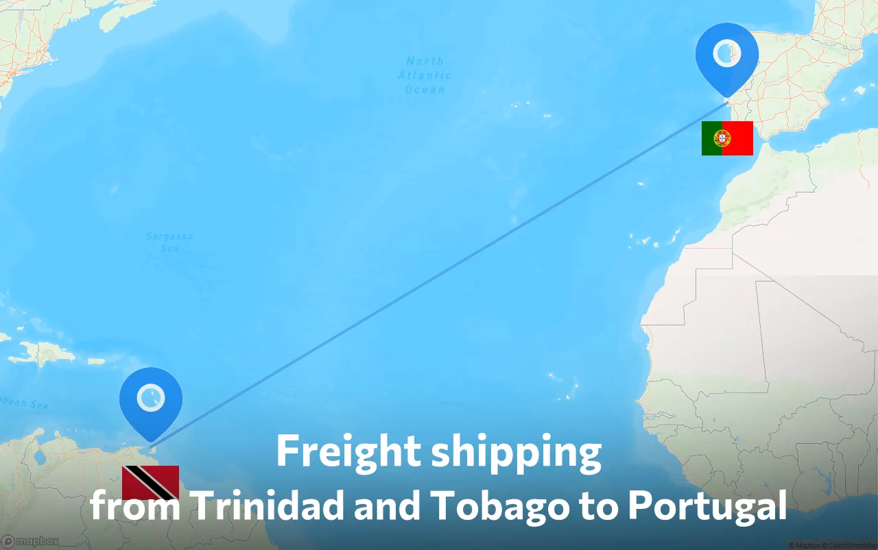 Shipping route from Trinidad and Tobago to Portugal