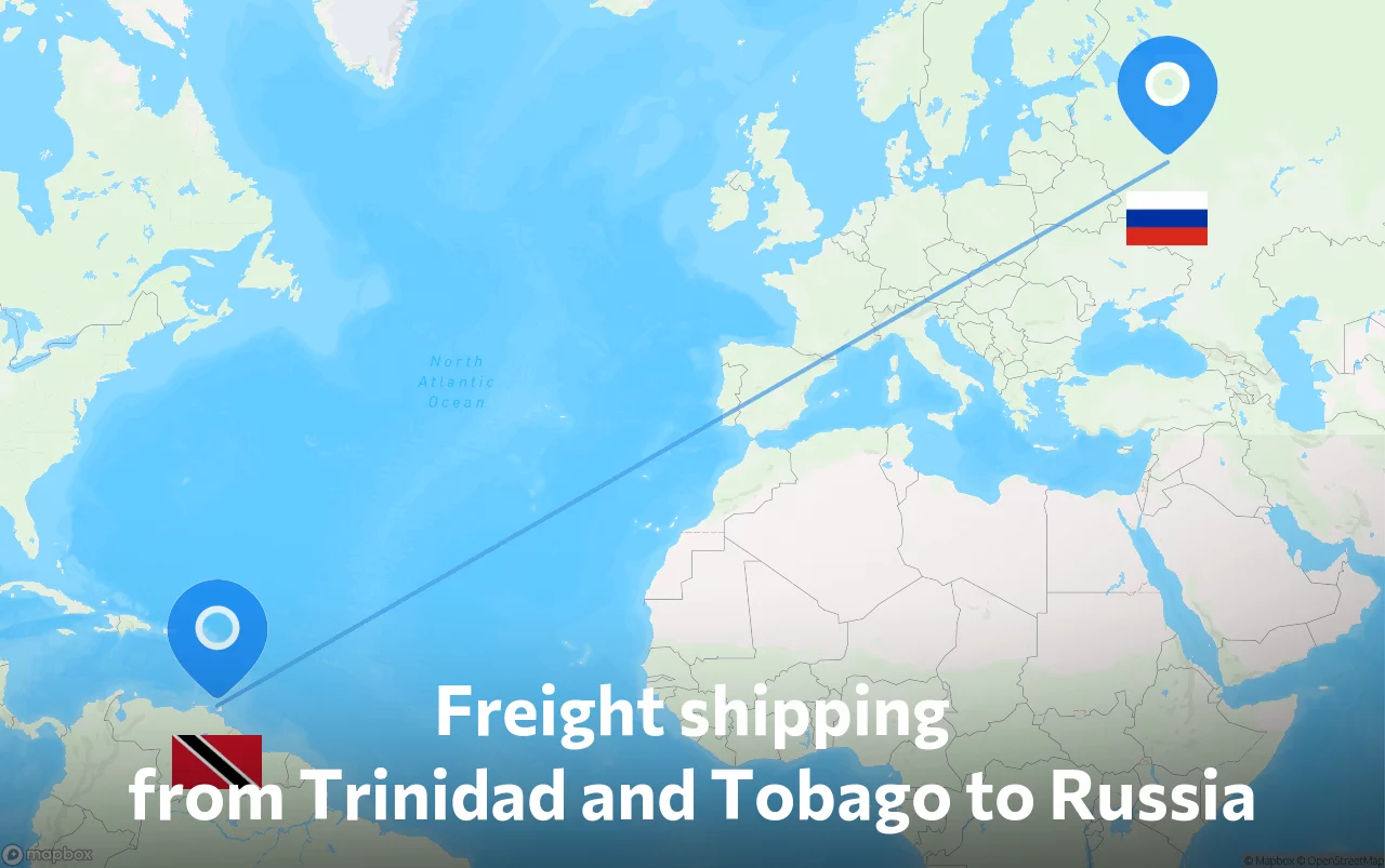 Shipping route from Trinidad and Tobago to Russia