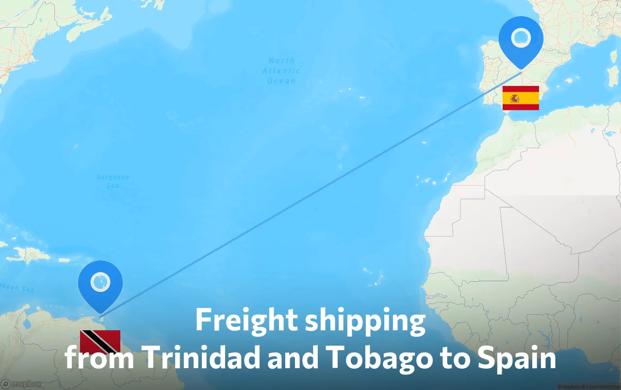 Shipping route from Trinidad and Tobago to Spain