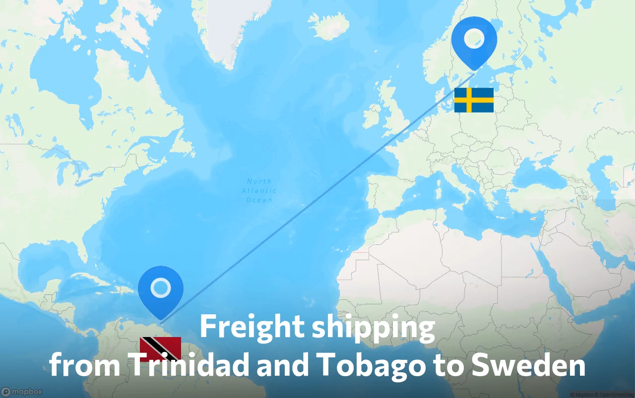 Shipping route from Trinidad and Tobago to Sweden