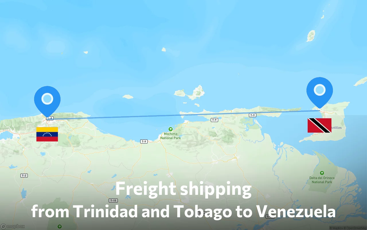 Shipping route from Trinidad and Tobago to Venezuela