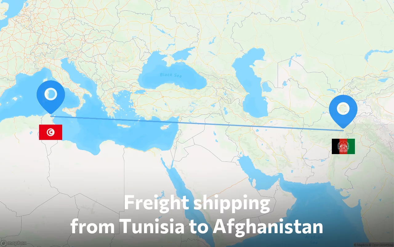 Shipping route from Tunisia to Afghanistan