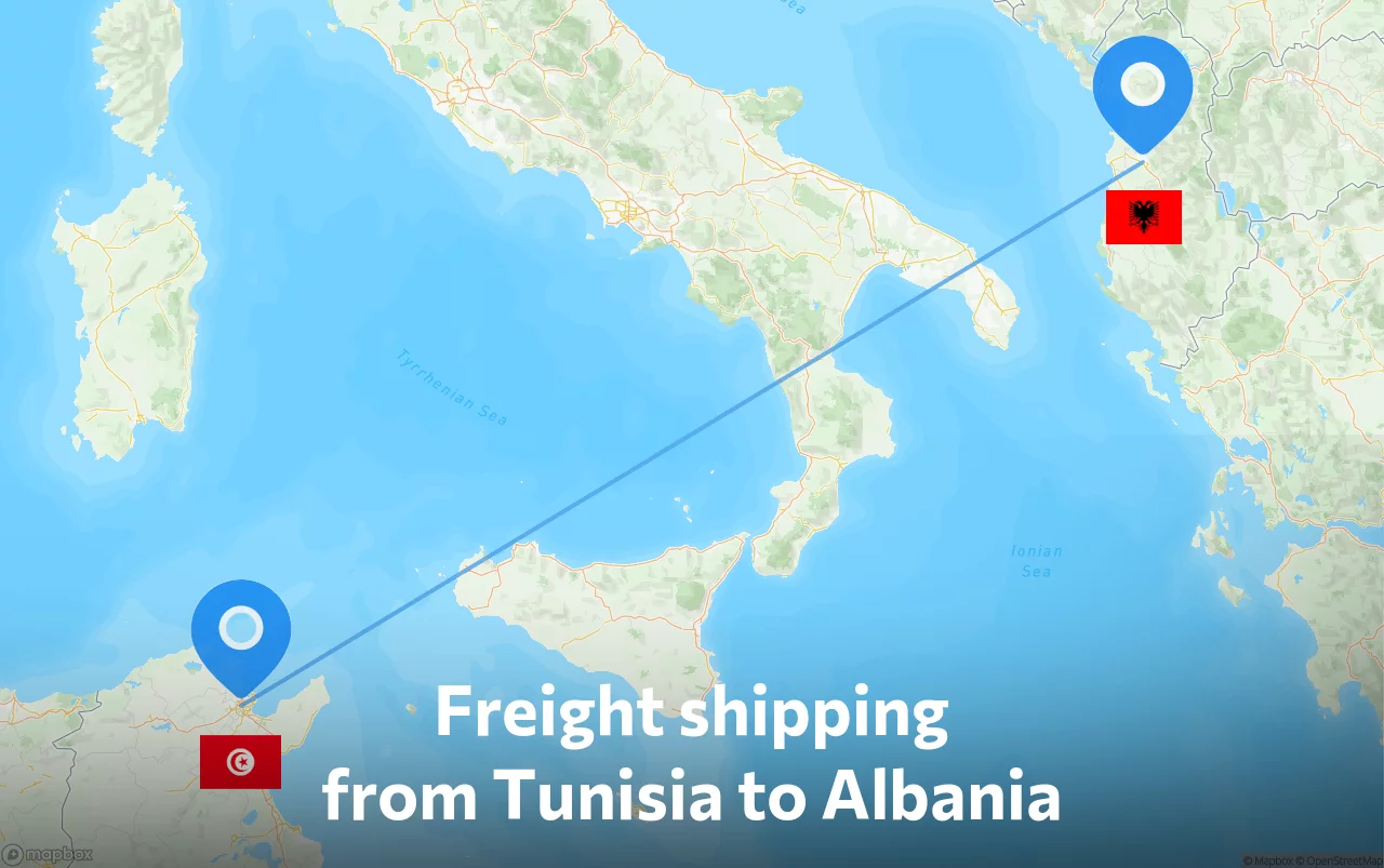 Shipping route from Tunisia to Albania