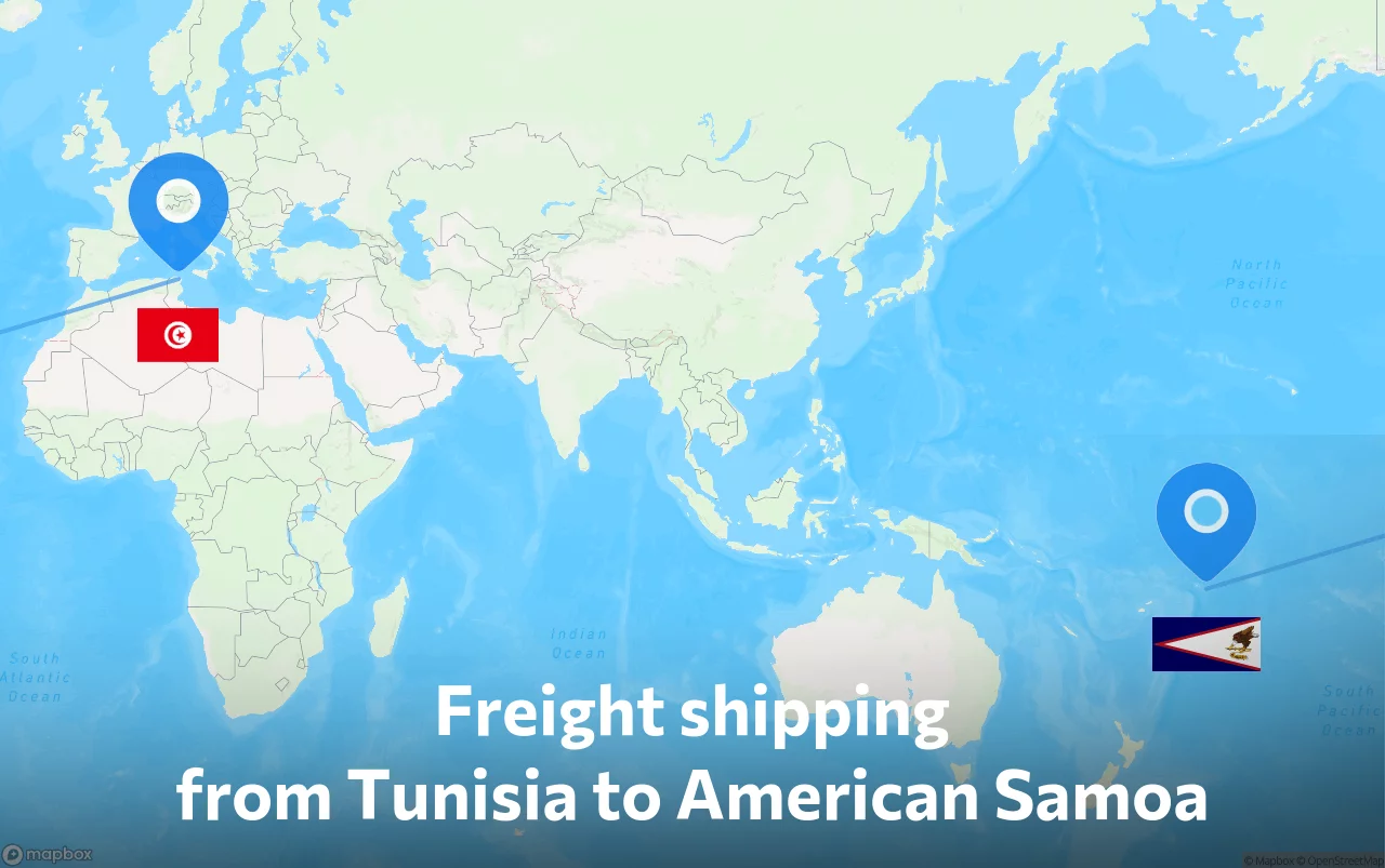 Shipping route from Tunisia to American Samoa