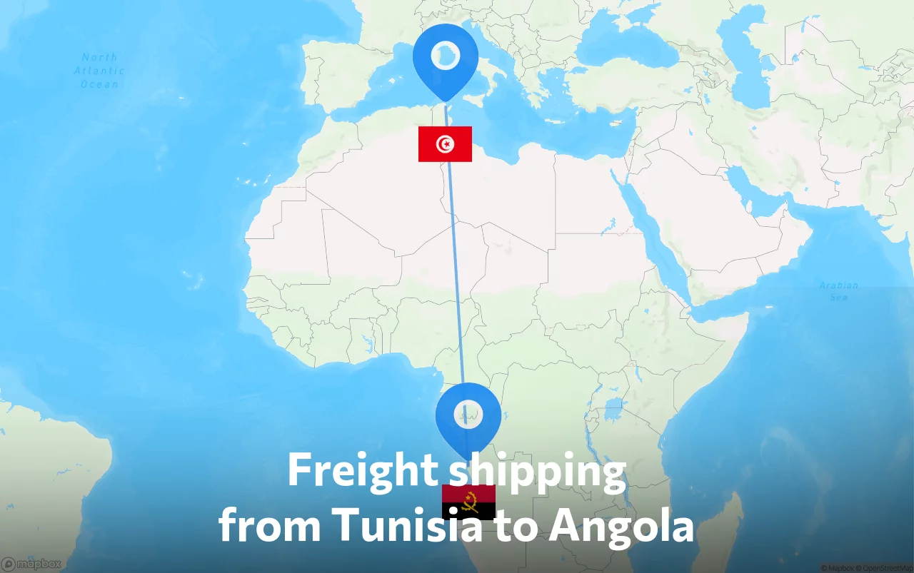 Shipping route from Tunisia to Angola