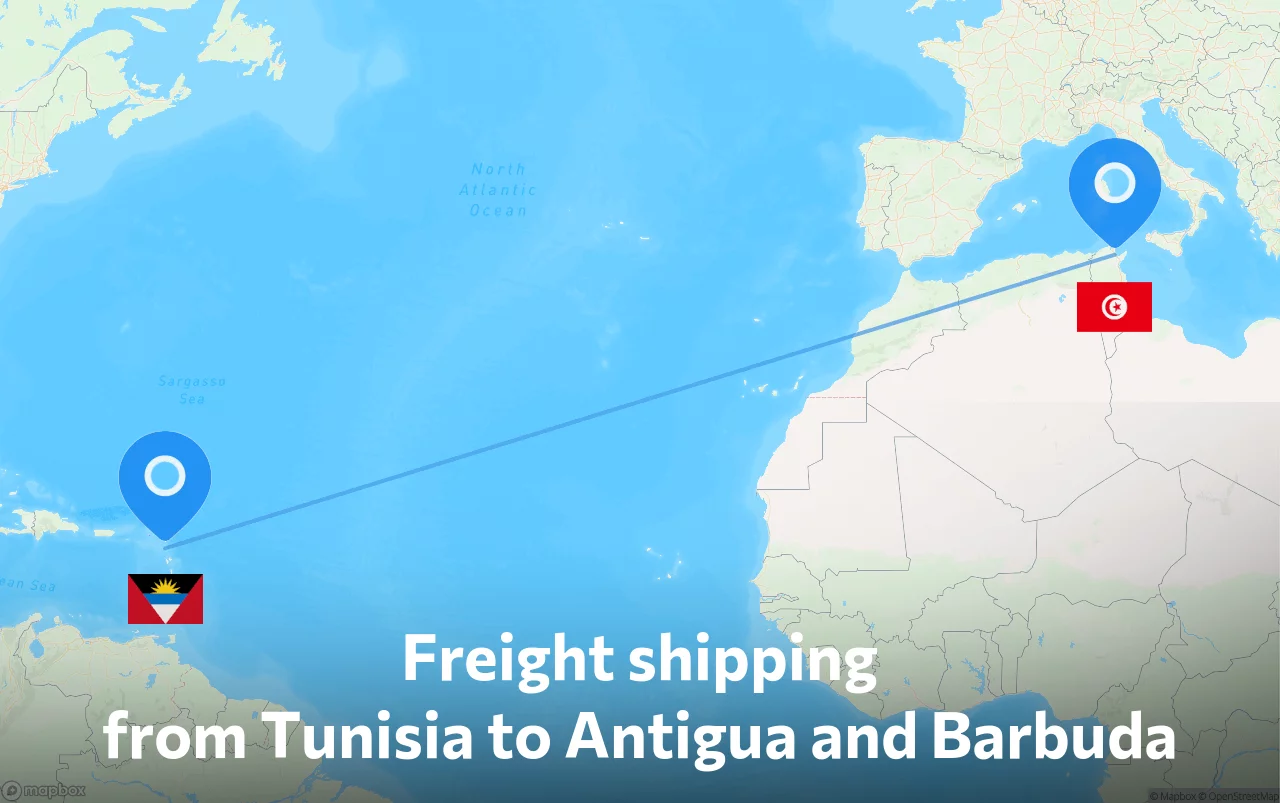 Shipping route from Tunisia to Antigua and Barbuda