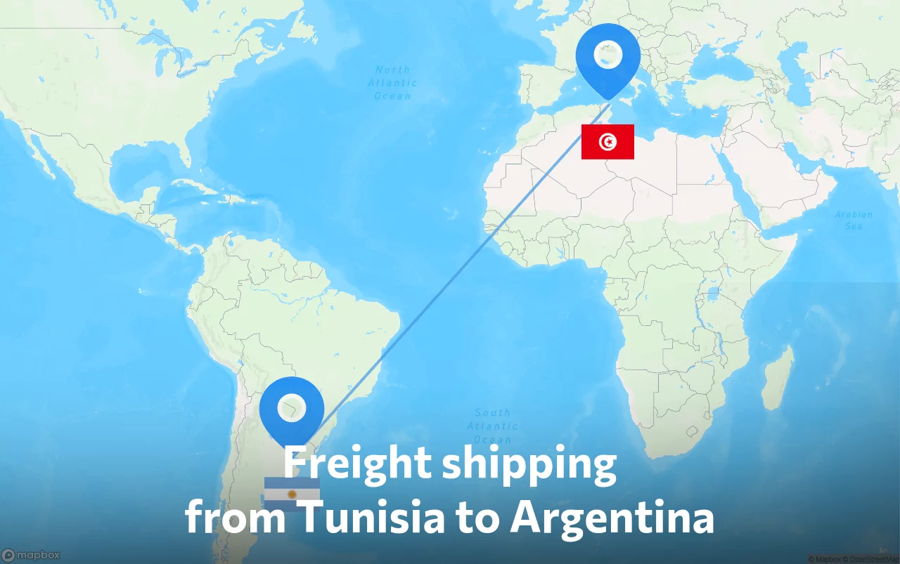 Shipping route from Tunisia to Argentina