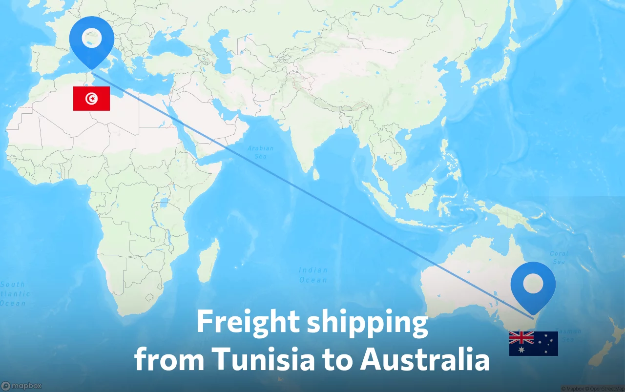 Shipping route from Tunisia to Australia