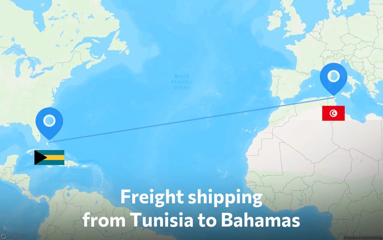 Shipping route from Tunisia to Bahamas