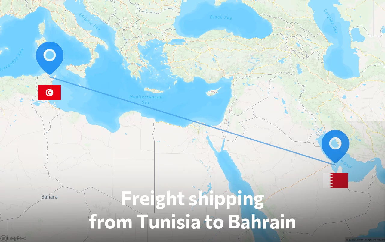 Shipping route from Tunisia to Bahrain
