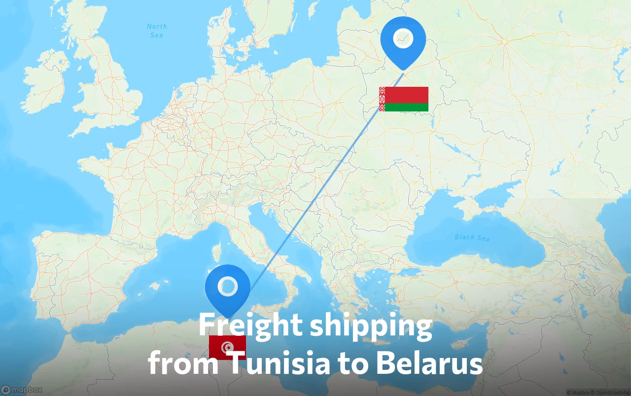 Shipping route from Tunisia to Belarus