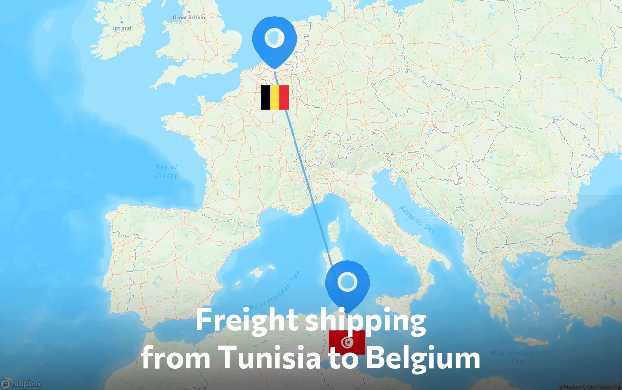 Shipping route from Tunisia to Belgium