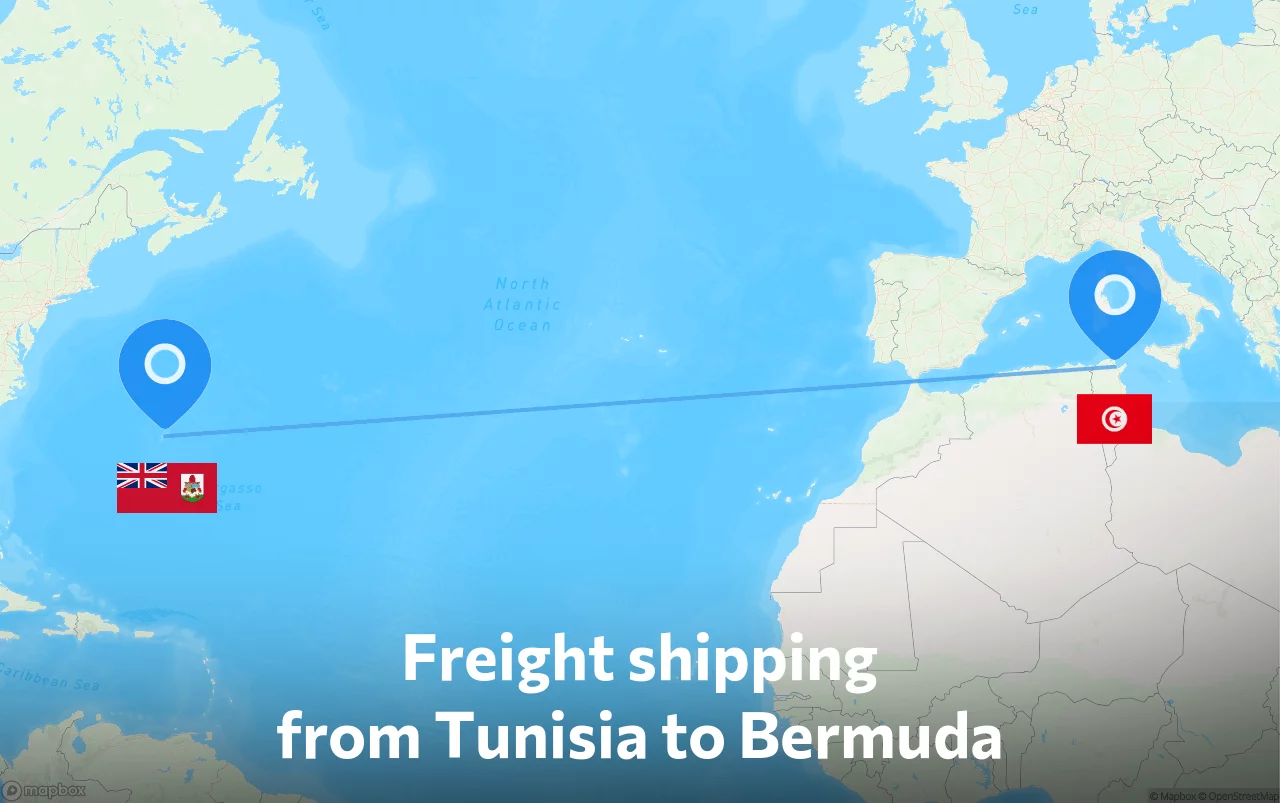 Shipping route from Tunisia to Bermuda