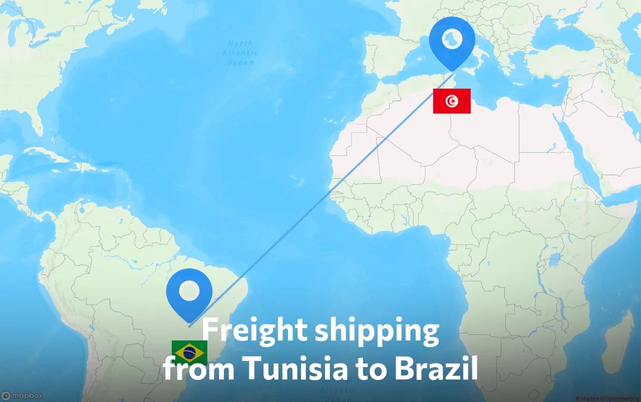 Shipping route from Tunisia to Brazil