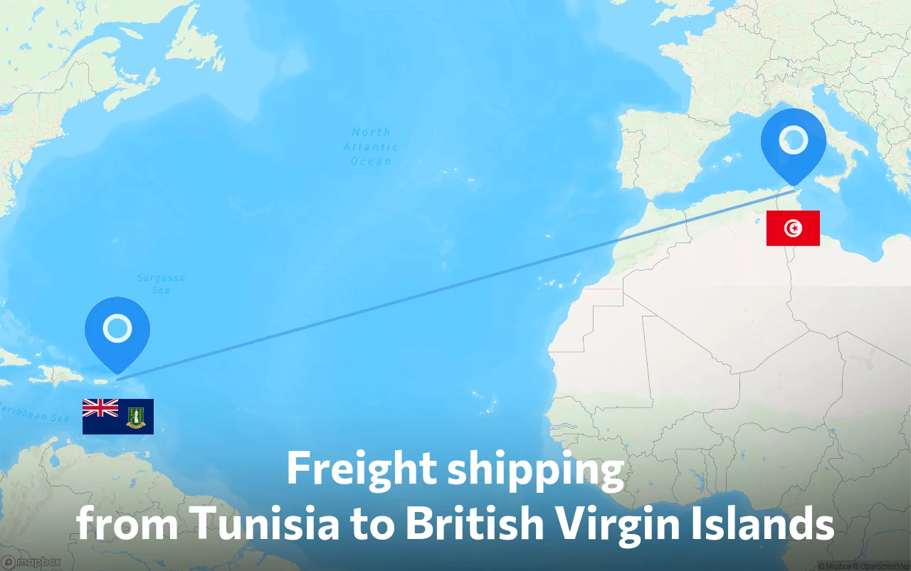 Shipping route from Tunisia to British Virgin Islands