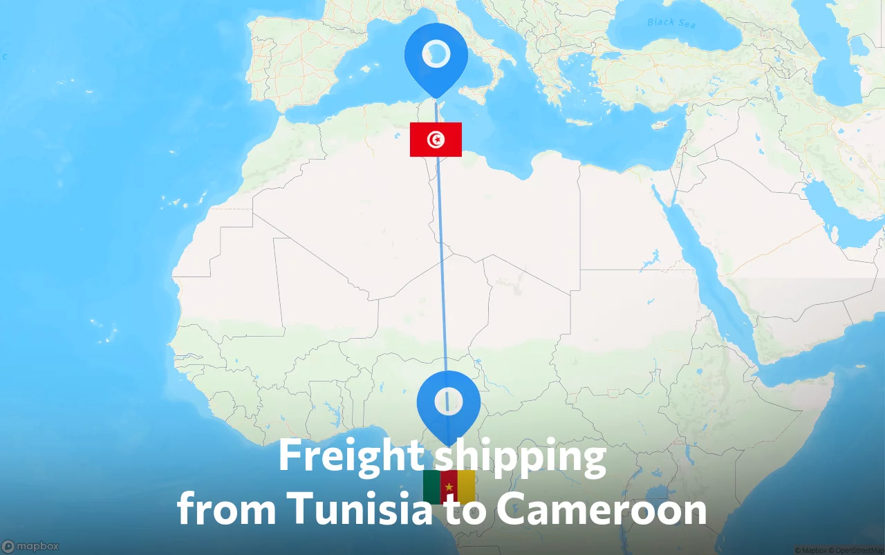 Shipping route from Tunisia to Cameroon