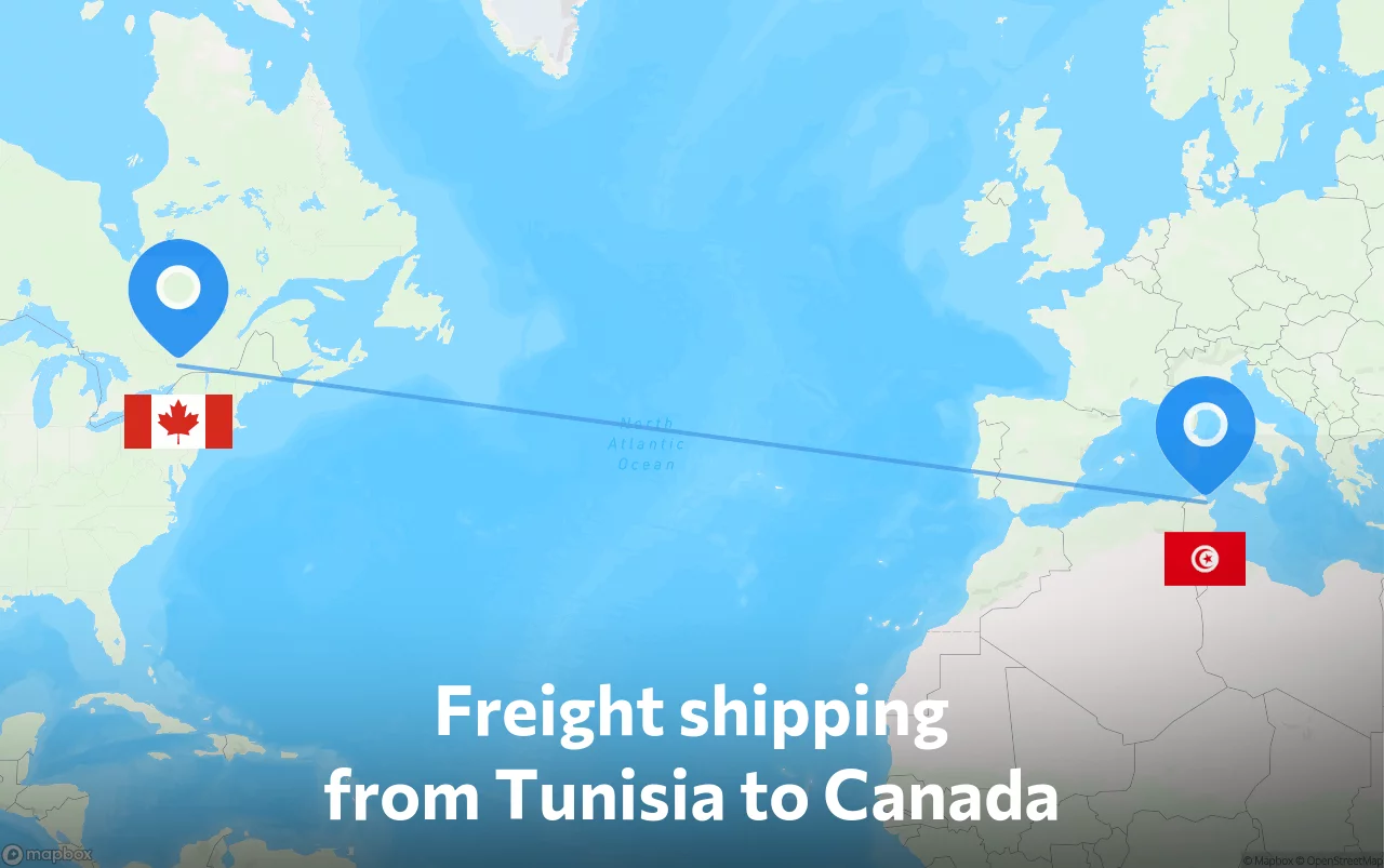 Shipping route from Tunisia to Canada