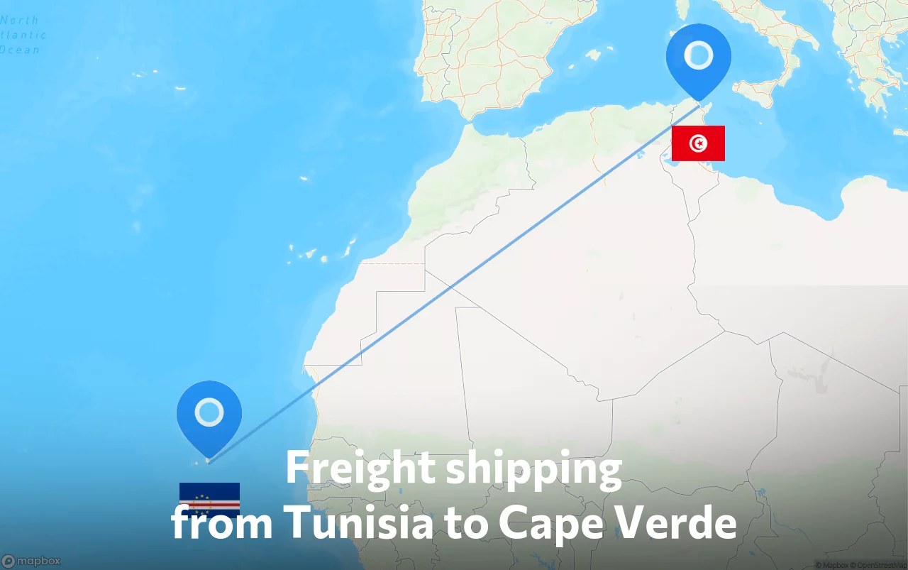 Shipping route from Tunisia to Cape Verde