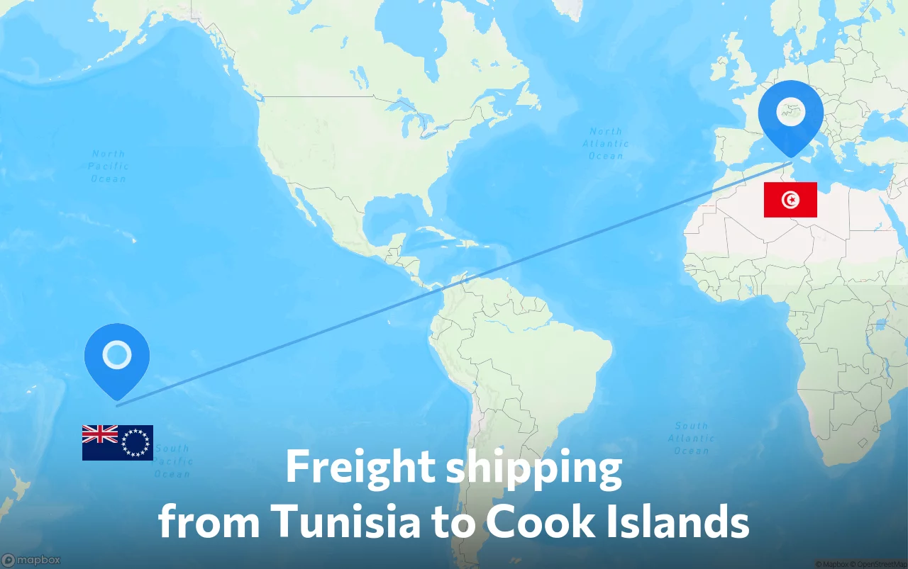 Shipping route from Tunisia to Cook Islands